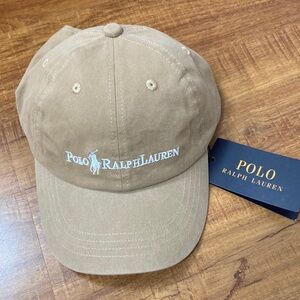 Polo by Ralph Lauren Khaki Baseball Cap with White Embroidery